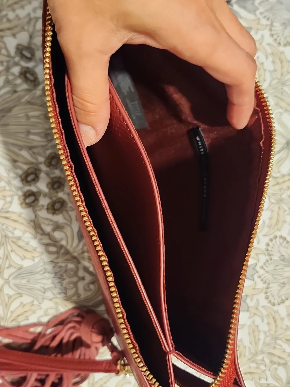 White House Black Market Women’s Burgundy Zip Clutch with Tassel - Picture 7 of 7